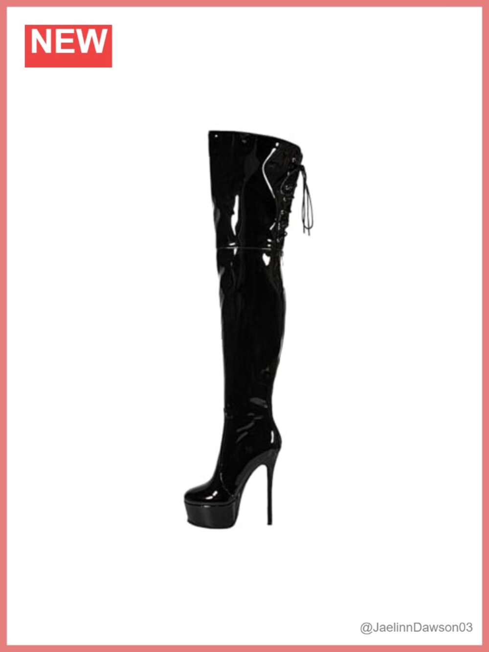 Shiny PU Leather Thigh High Boots Stiletto Heel Platform Over Knee Zip (Round